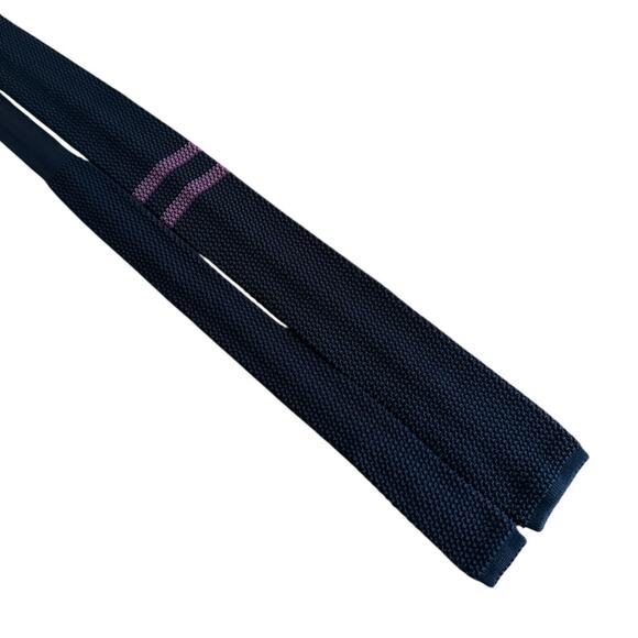 Brooks Brothers Silk Knit Tie EXCELLENT Italy Dark Blue Purple Stripe Square Tip - Picture 4 of 8